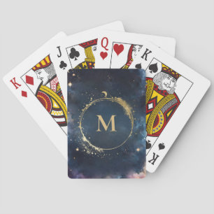 Mongram Blue Gold Galaxy Sky Planets Spielkarten