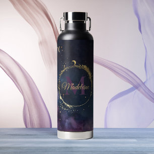 Mongram Blue Gold Galaxy Sky Planets Trinkflasche