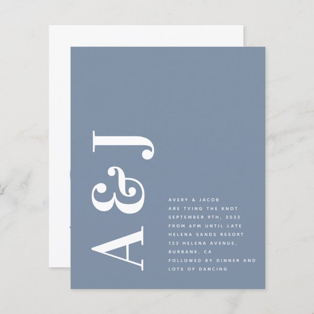 Mongram Blue QR Code Einladung zum Hochzeitsfeiern (Vorne/Hinten)