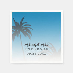 Mongram Blue Tropical Palm Tree Beach Hochzeit Serviette