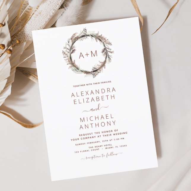 Mongram Boho Pampas Grass Wedding Flyer (Von Creator hochgeladen)