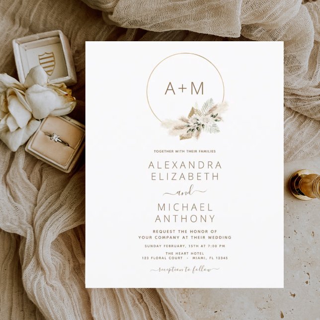 Mongram Boho Tropical Pampas Grass Wedding Flyer (Von Creator hochgeladen)