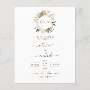 Mongram Budget Tropical Pampas Grass Wedding Flyer