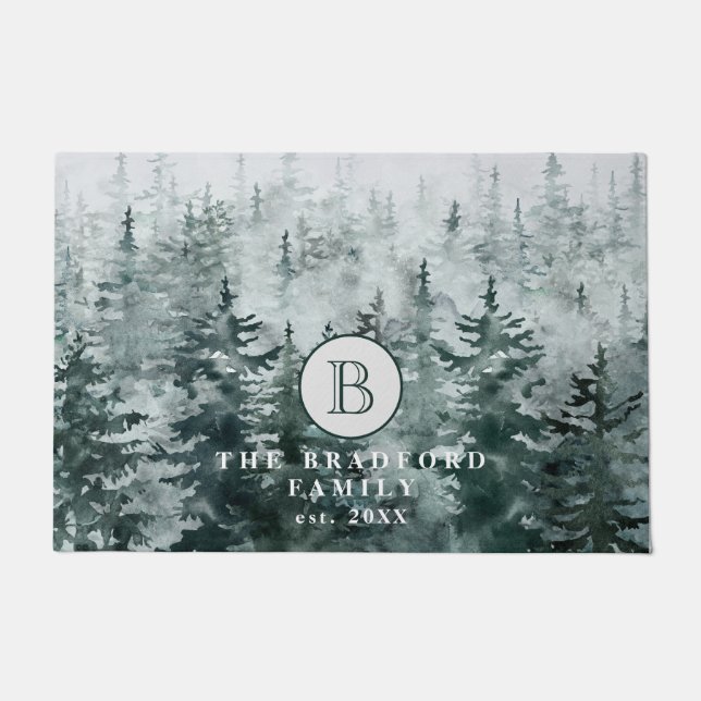 Mongram der modernen rustikalen Wintergrün-Familie Fußmatte (Vorderseite)