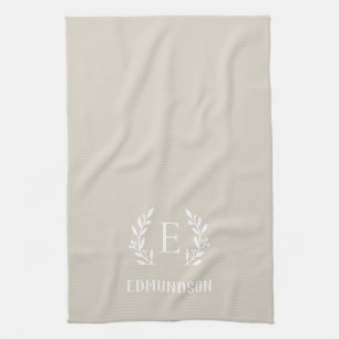 Mongram der Zweigstelle Beige Farmhouse Editierb Geschirrtuch
