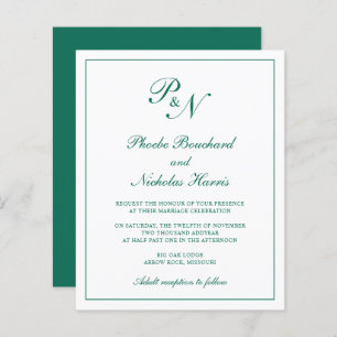 Mongram Emerald Green Budget Hochzeitseinladung