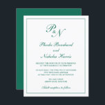 Mongram Emerald Green Budget Hochzeitseinladung<br><div class="desc">Traditionelles Budget Hochzeitseinladung mit einem einfachen und klassischen Design mit Ihren beiden ersten Monogramm und Ihren Namen in einer eleganten Kalligraphie innerhalb eines dünnen Randes. Alle Designelemente sind in einem Juwel-Ton smaragdgrün über einem weißen Hintergrund und können im Design-Editing-Tool geändert werden. Dieses elegante Design ist perfekt für eine formelle Hochzeit....</div>