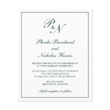 Mongram Forest Green Budget Hochzeit Einladung