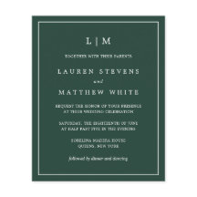 Mongram Forest Green Budget Hochzeit Einladung