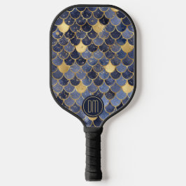 Mongram für den Navy Blue Gold Glitzer Mermaid Sca Pickleball Schläger