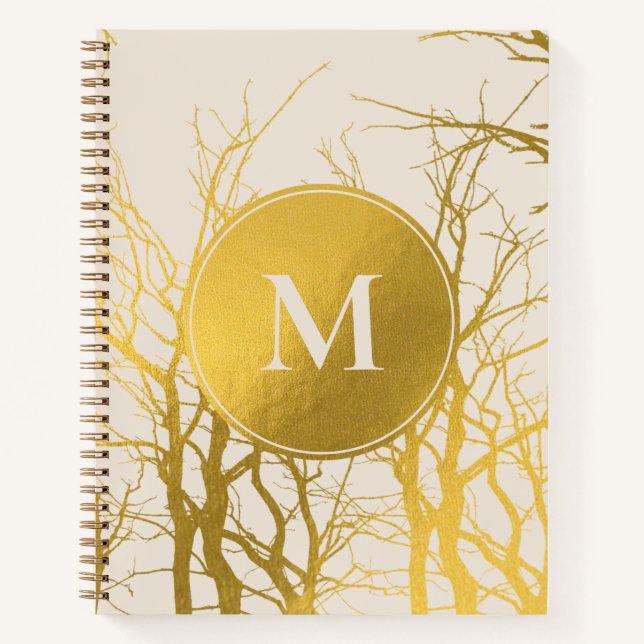 Mongram für die Muster-Seitenränder Gold-Baumzweig Notizbuch (Vorderseite)