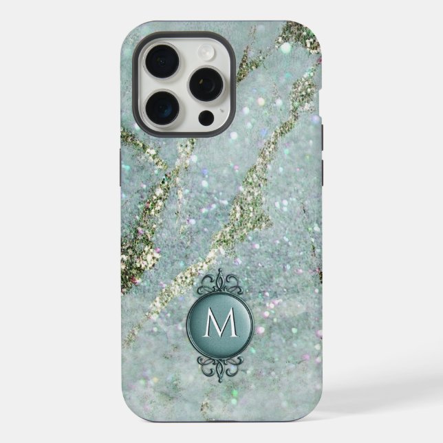 Mongram für Elegante Mint und Gold Glitzer iPhone Hülle (Rückseite)
