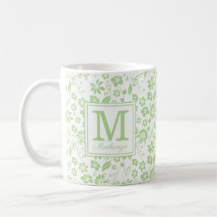Mongram für Girl Lime Green Tropical Blume Kaffeetasse