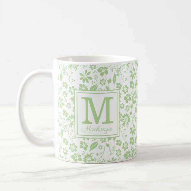 Mongram für Girl Lime Green Tropical Blume Kaffeetasse (Links)