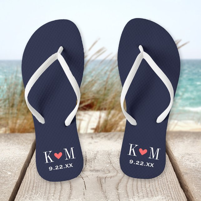 Mongram für Hochzeiten von Marine und Korallen Flip Flops (Von Creator hochgeladen)