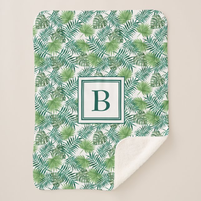Mongram für moderne tropische Palm-Blätter Sherpadecke (Vorderseite)