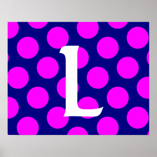 Mongram für Navy und Magenta Polka Dot Poster