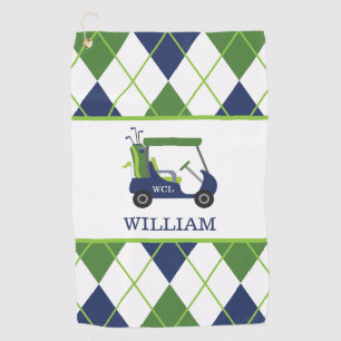 Mongram Golf Handtuch für Navy & Green Golf Cart