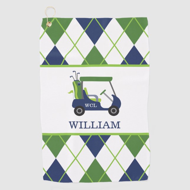 Mongram Golf Handtuch für Navy & Green Golf Cart (Vorderseite)
