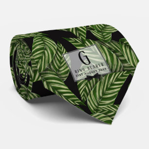 Mongram Green Leaf Tropical RING BEARER Wedding Krawatte
