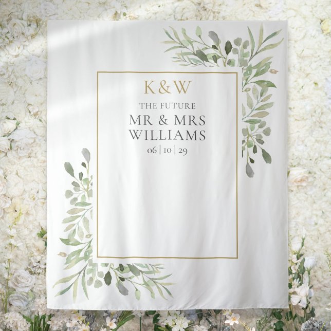 Mongram Greenery Couples Shower Foto Prop Wandteppich (Mr Mrs Monogram Greenery Couples Shower Photo Prop Tapestry)