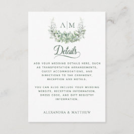 Mongram Greenery Elegant Wedding Details Begleitkarte