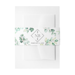 Mongram Greenery Eucalyptus Watercolor Wedding Einladungsbanderole