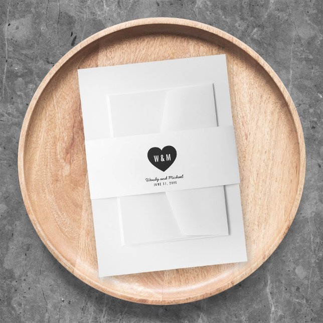 Mongram Heart Modern Wedding Einladungsbanderole (Von Creator hochgeladen)