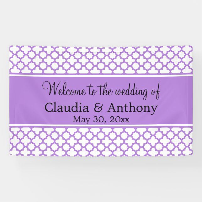 Mongram Lavender Quatrefolienmuster Hochzeit Banner (Horizontal)