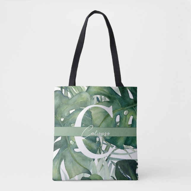 Mongram Letter Tropical Blätter Monstera Greenery (Vorderseite)
