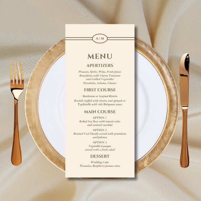 Mongram Modern Cream Taupe Wedding Menu Menükarte (Von Creator hochgeladen)