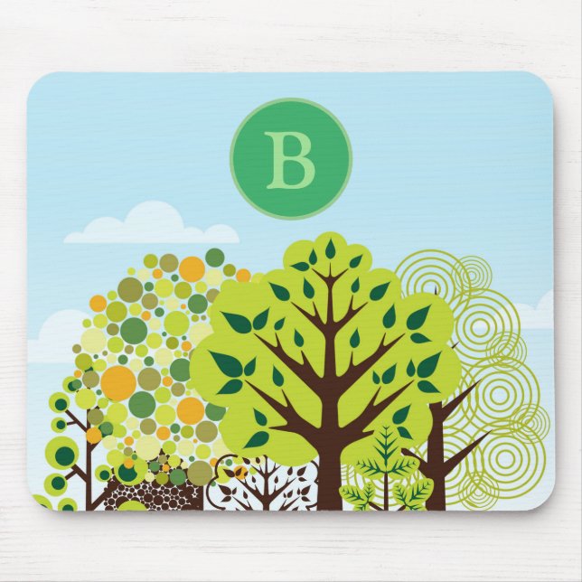 Mongram, Modern Forest Garden Art Green Nature Mousepad (Vorne)