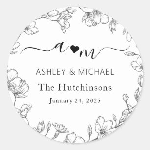 Mongram Moderne botanische Hochzeit Runder Aufkleber