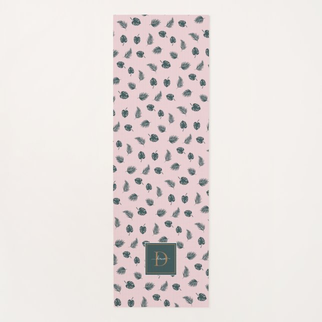 Mongram Monstera Palm Green Blätter mit Name Yogamatte (Vorderseite)