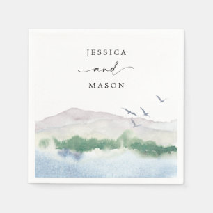 Mongram Mountain Lake Wedding Cocktail Napkin Serviette