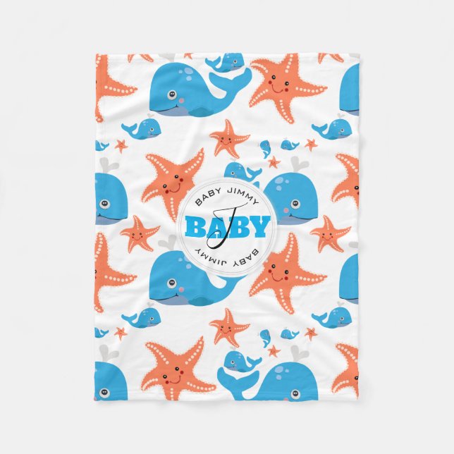 Mongram Muster für Whale und Starfish Baby Fleecedecke (Vorderseite)