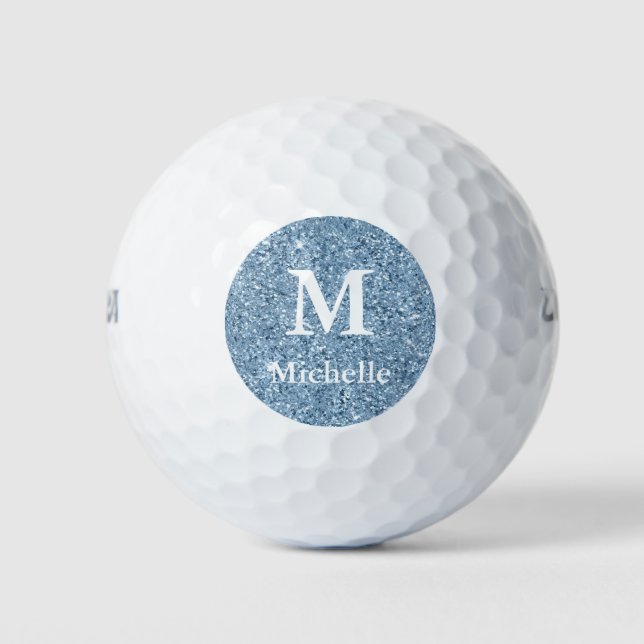 Mongram Name Blue Glitzer Golfball (Vorderseite)