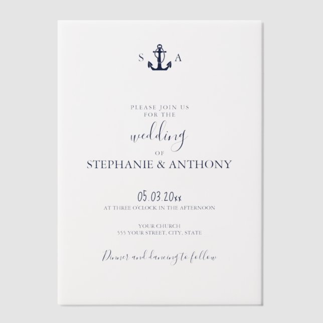 Mongram Nautical Navy Blue Anchor Hochzeit (Vorderseite)