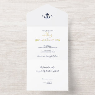 Mongram Nautical Navy Blue Anchor Hochzeit All-in-One-Einladung