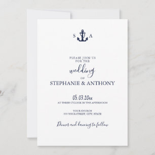 Mongram Nautical Navy Blue Anchor Hochzeit Einladung