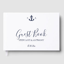 Mongram Nautical Navy Blue Anchor Hochzeit Gästebuch