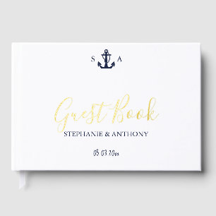 Mongram Nautical Navy Blue Anchor Hochzeit Gästebuch