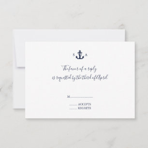 Mongram Nautical Navy Blue Anchor Hochzeit RSVP Karte