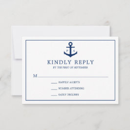 Mongram Navy Blue Anchor Nautical Wedding RSVP Karte