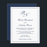 Mongram Navy Blue Budget Einladung zur Hochzeit<br><div class="desc">Traditionelles Budget Hochzeitseinladung mit einem einfachen und klassischen Design mit Ihren beiden ersten Monogramm und Ihren Namen in einer eleganten Kalligraphie innerhalb eines dünnen Randes. Alle Designelemente sind in marineblau über einem weißen Hintergrund und können im Designbearbeitungstool geändert werden. Dieses elegante Design ist perfekt für eine formelle Hochzeit.</div>