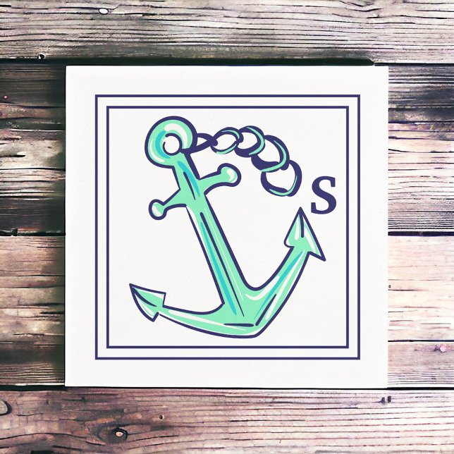Mongram Navy Green Anchor Nautical Boat Coastal Serviette (Von Creator hochgeladen)