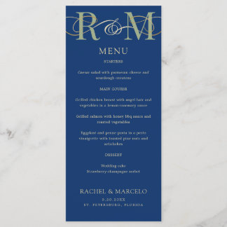 Mongram Navy Olive Sage Green Wedding Menu Menükarte