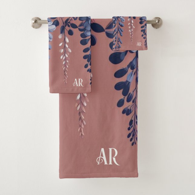 Mongram Navy Rose Wisteria Elegance Badhandtuch Set (Insitu)