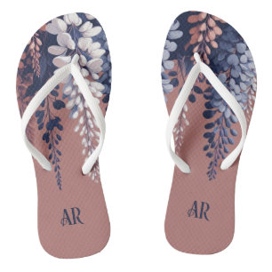 Mongram Navy Rose Wisteria Elegance Flip Flops