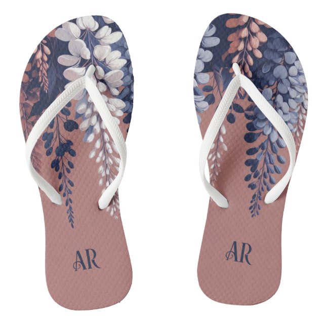 Mongram Navy Rose Wisteria Elegance Flip Flops (Fußbett)